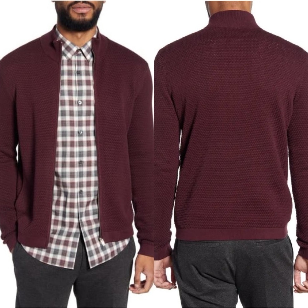 THEORY Udeval Breach Men’s Burgundy Zip Up Half Zip Sweater Pullover Top